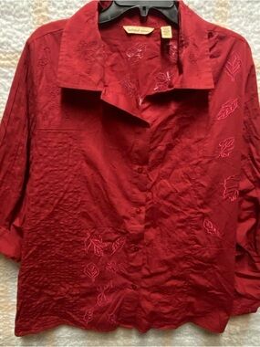 Bechamel Embroidered Wine-Red Button Down Shirt Women’s Size 3x